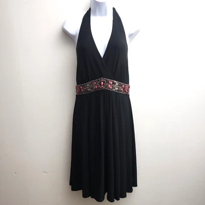 Vestido Halter Casa Blanca Mercado Negro 6 Negro Rojo Cuentas Acampanado Espalda Elástico Foto 1 de 4