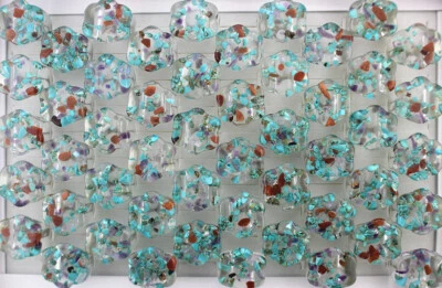 35件装女士珠宝批发戒指大量巨大树脂混合天然石戒指 — 第 1/4 张图片