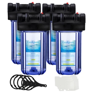 Geekpure 10" Whole House Water Filter Housing Fit 4.5"x 10" Filters-Pack 4-Clear - Picture 1 of 6