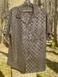 $248 Lahgo Lunya Men's 100% Washable Silk Black Checkered Top Short Pajama Set S - Picture 1 of 18