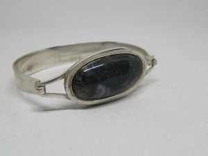 Vintage 950 Silber ARMREIF Moosachat skandinavische Silberschmiede __ 60er 70er - Bild 1 von 11