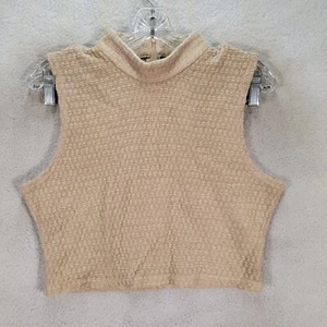 Sexy Suéter Beige Texturizado Tejido Cuello Alto Top Recortado Mujer Blusa Talla M - Imagen 1 de 18