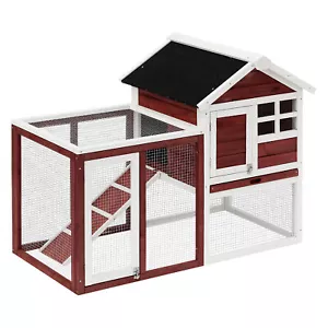 PawHut 122cm Wooden Rabbit Hutch Bunny Cage Pet House with Tray Ladder Run - Picture 1 of 12