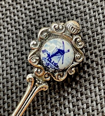 Molino de viento azul HOLANDA DE COLECCIÓN PLATA ESTERLINA 900 Y PORCELANA TENEDOR DE APERITIVOS encurtidos Foto 1 de 4
