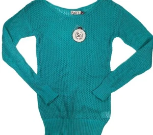 SO Womens Atlantis Pullover Sweater Turquoise Green Mesh 3/4 Sleeve Sheer XS New - Picture 1 of 11