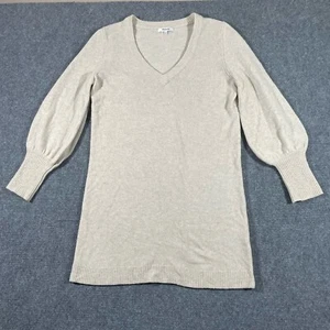 Madewell Bubble Sleeve Sweater Dress Womens Medium Tan Merino Wool Blend Preppy - Picture 1 of 12