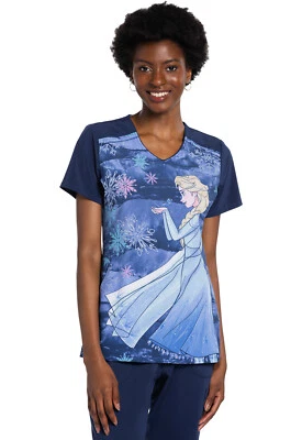 Frozen Cherokee Scrubs Tooniforms Disney V Neck Top TF639 FZUIC - Image 1 of 3