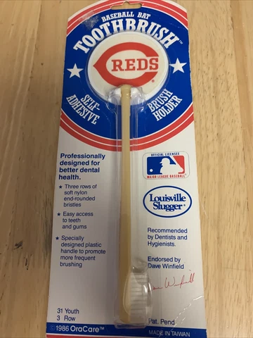 CINCINNATI REDS VINTAGE 1986 BASEBALL BAT TOOTHBRUSH & HOLDER NEW Great Kid Item Cover