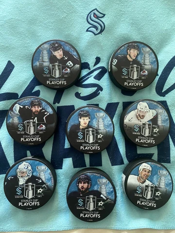 SEATTLE KRAKEN COMPLETE 2023 Stanley Cup Playoffs Puck Set Plus Free Rally Towel Cover