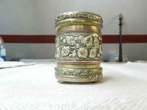 Antique Chinese circular brass embossed cigarette/ trinket box - Picture 1 of 8