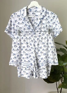 NUOVO Pigiama Donna ROLLER RABBIT Blu e Bianco Topo Pigiama Set Pantaloncini Top Large L - Foto 1 di 7