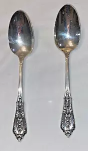 LOT (2) Wallace STERLING Silver ROSE POINT Table SERVING SPOONS 8 3/8" Free Ship - Picture 1 of 5