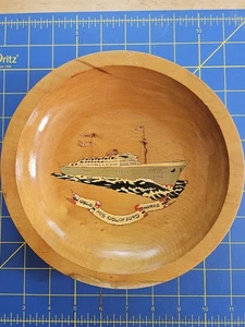 Vintage M/S Oslofjord Ferry Ship Oslo Norge Norway Hand Painted Wood Bowl 8x1.5" - Picture 1 of 13