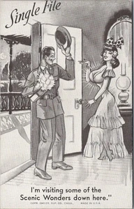 FUNLAND Seaside Oregon Arcade Card Postcard "Single File" Military Romance Comic - Picture 1 of 2