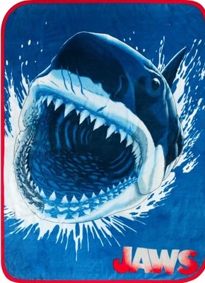 Franco Universal Jaws Throw Blanket 46 In X 60 In Blue & Red Collectibles Soft - Image 1 of 4
