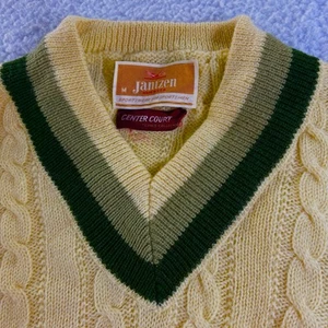 Tennis Collection /Tennis Sweater Cable Knit Yellow Olive Green Bands Sz. M - Picture 1 of 7