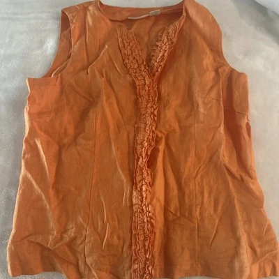 Tweeds Mujer Sin Mangas Naranja XL. Top/blusa 100 % lino detalle delantero Foto 1 de 4