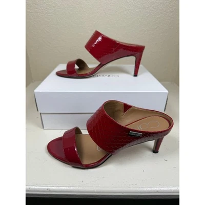 Calvin Klein Cecily patent leather sandals in red with a snakeskin pattern.  - Image 1 of 4
