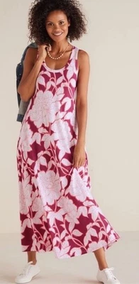 Soft Surroundings Santiago Maxi Dress Size L Dark Pink & White Floral Sleeveless - Image 1 of 4