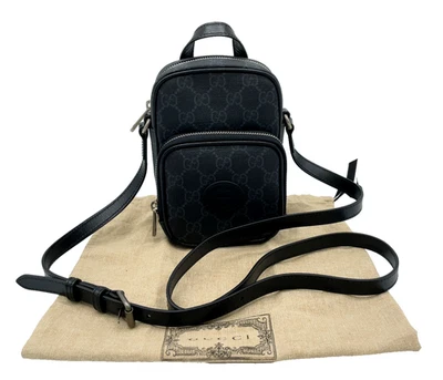 Auth Gucci 672952 GG Supreme Interlocking G PVC Black Shoulder Bag W/D RT060025 - Image 1 of 4