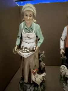 Vintage Homco Bauer & Frau mit Hahn Vogel Paar #1434 Figur 10" groß - Bild 1 von 7