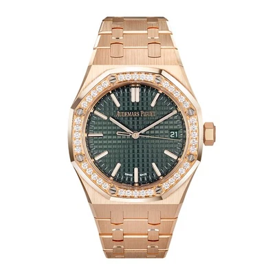 Reloj Audemars Piguet Royal Oak 37MM Verde Índice Marcadores de Hora Esfera Oro Rosa Foto 1 de 4