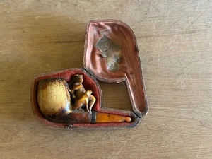 Pipa in schiuma di mare uomo cane figura intagliata WDC custodia rotta tenuta a mano fumè - Foto 1 di 24