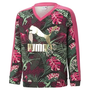 PUMA T7 Vacay Queen Floral V Neck Sweatshirt Youth Girls Pink 53866625 - Picture 1 of 2