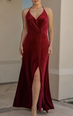 Vestido largo de terciopelo rojo con cuello en V B2 Jasmine para mujer talla 0 Foto 1 de 4