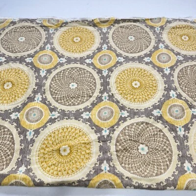 waverly upholstery fabric yellow gray floral cotton 50x40 bohemian swirl - Image 1 of 4