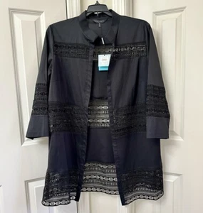 Ming Wang Damen Jacquard Strick Jacke, Gr. M, schwarz - Bild 1 von 5