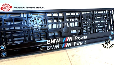 BMW (LICENCED) 2x car number plate frame holder gel dome B M W Motorsport Power *AUTHENTIC*