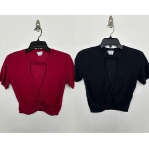 Urban Outfitters Cooperative Cut Out V-Neck Twist Crop Shirt Black Burgundy XS - Picture 1 of 10