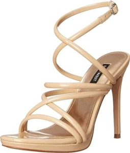 Nine West Lexy 3 Light Natural Rounded Open Toe Buckle Stiletto Heeled Sandals - Picture 1 of 4