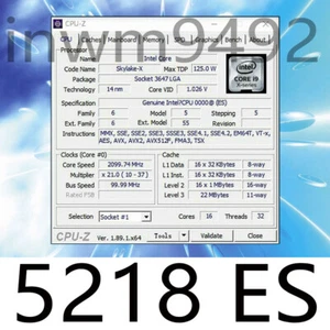Intel Xeon Gold 5218 ES version qq8m cpu processor 16 core 2.1ghz lga3647 125w - Picture 1 of 1