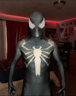 Mono Hombre Araña Veneno Negro Disfraz Disfraz Halloween 3D Body Cara Shell Foto 1 de 4