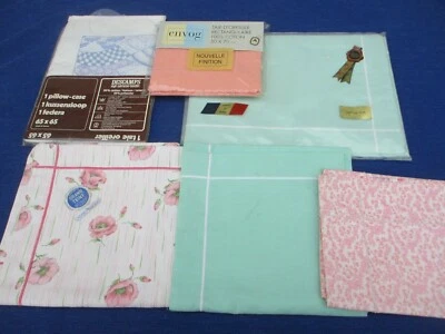 7 taies d'oreiller en coton polyester vert rose fleurs  état neuf   vintage - Photo 1/4