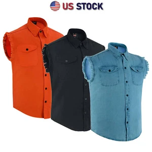 Camicia uomo casual denim tinta unita estiva senza maniche vestibilità ampia S-5XL gilet abbottonato - Foto 1 di 4