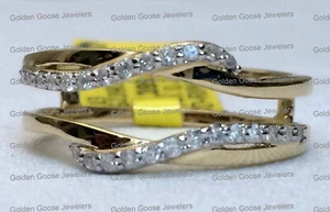 10k Yellow Gold Wave Design Solitaire Enhancer Diamonds Ring Guard Wrap Wdg Band - Picture 1 of 10