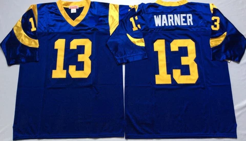 Retro American Football Jersey 13# Kurt Warner Jersey Custom Stitched Blue Cover