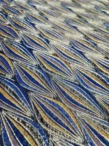 "Royal Blue and Gold Metallic Geometric Brocade Fabric – Sold by the Yard, Jacqu - Picture 1 of 11