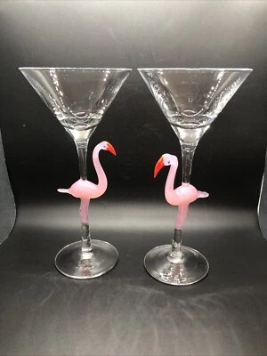 "Juego de 2 vasos de martini con tallo de flamenco rosa de Murano de 9"" de alto" Foto 1 de 4