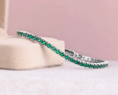 Brazalete Tenis Esmeralda Natural Redondo Oro Blanco 14k Regalo Aniversario Para Esposa Foto 1 de 4