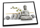 Buddha Monk Zen Stones Grey CANVAS FLOATER FRAME Wall Art Print Picture