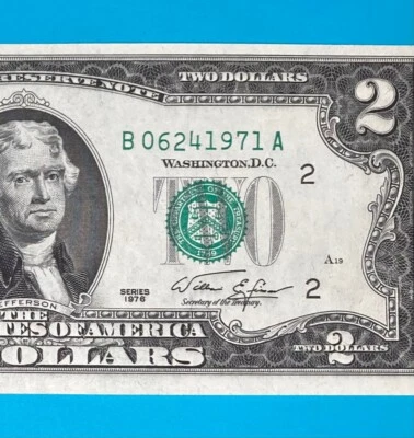 June 24, 1971 : B 06241971 A $2 Two Dollar Bill BIRTHDAY Note 1976 Series *UNC* - Image 1 of 3
