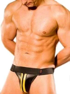 COLT STUDIO CUERO NEGRO CORREA DEPORTIVA RIBETE AMARILLO ROPA INTERIOR PARA HOMBRE - Imagen 1 de 3