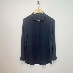 Jenni Kayne Black 100% Silk Blouse Gold Buttons Hidden Placket Size Medium - Picture 1 of 6