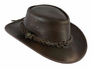 Sombrero de Vaquero Americano Australiano Western Aussie Estilo Negro/Marrón Cuero Unisex - Imagen 1 de 8