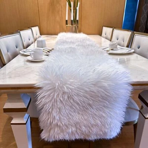 Christmas Faux Fur Table Runner 11.8"x70.8" White for Wedding Winter Party - Picture 1 of 9