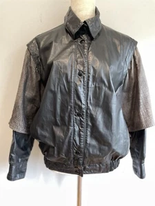 Giacca Bomber Vintage Bicolore Pelle Goffrata M Nero Moto Grunge Edgy Gorpcore  - Foto 1 di 15